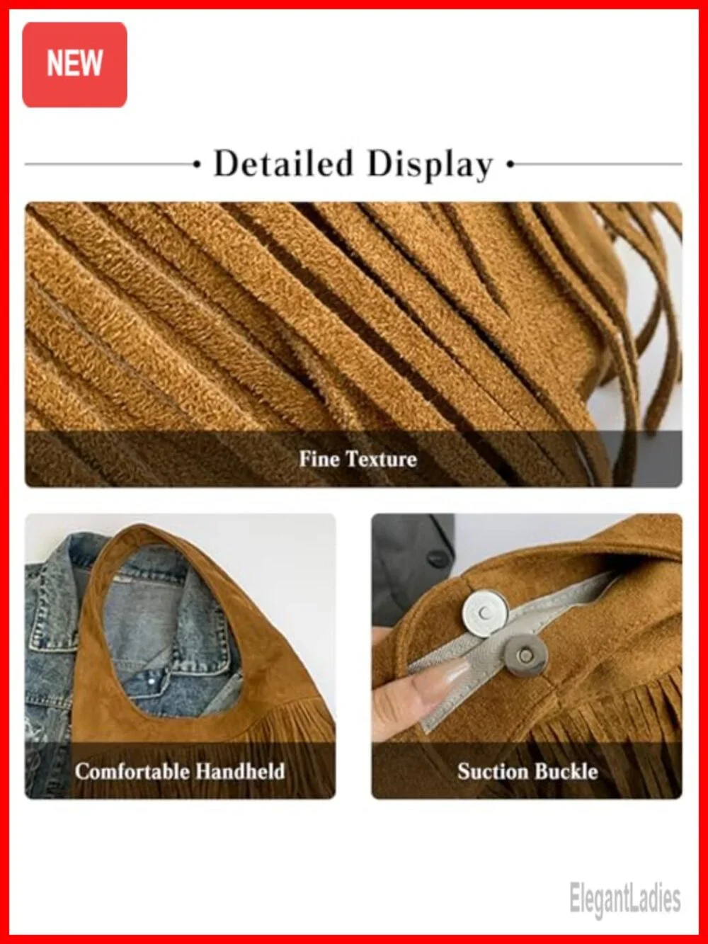 Vintage Fringe Hobo Bag Suede Handbag with Tassel Shoulder Bag Tote